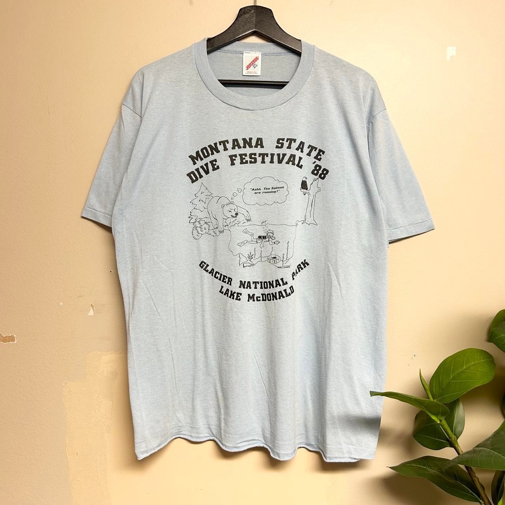 Vintage 80s Jerzees Glacier National Park Montana State Dive Festival Shirt XL